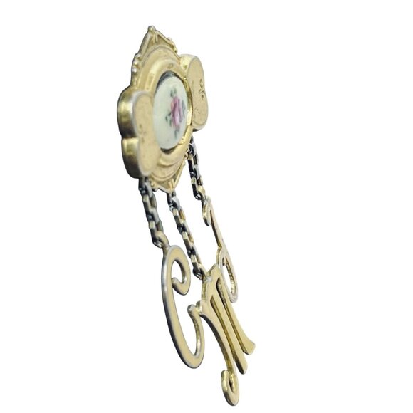 Coro Gold Tone Floral Brooch With CMJ Initials & Enamel Rose Design (5644) - Picture 4 of 6